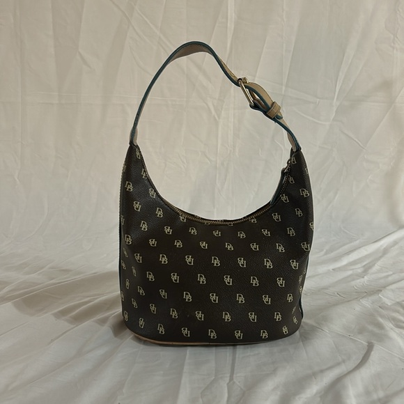 Dooney & Bourke | Monogram Logo Mini Hobo Bucket Bag Purse Leather Vinyl - Picture 3 of 13